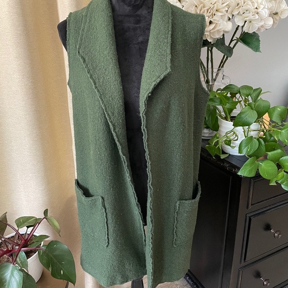 Tahari Wool Blend Dark Green Duster/Vest (M) - Picture 12 of 12